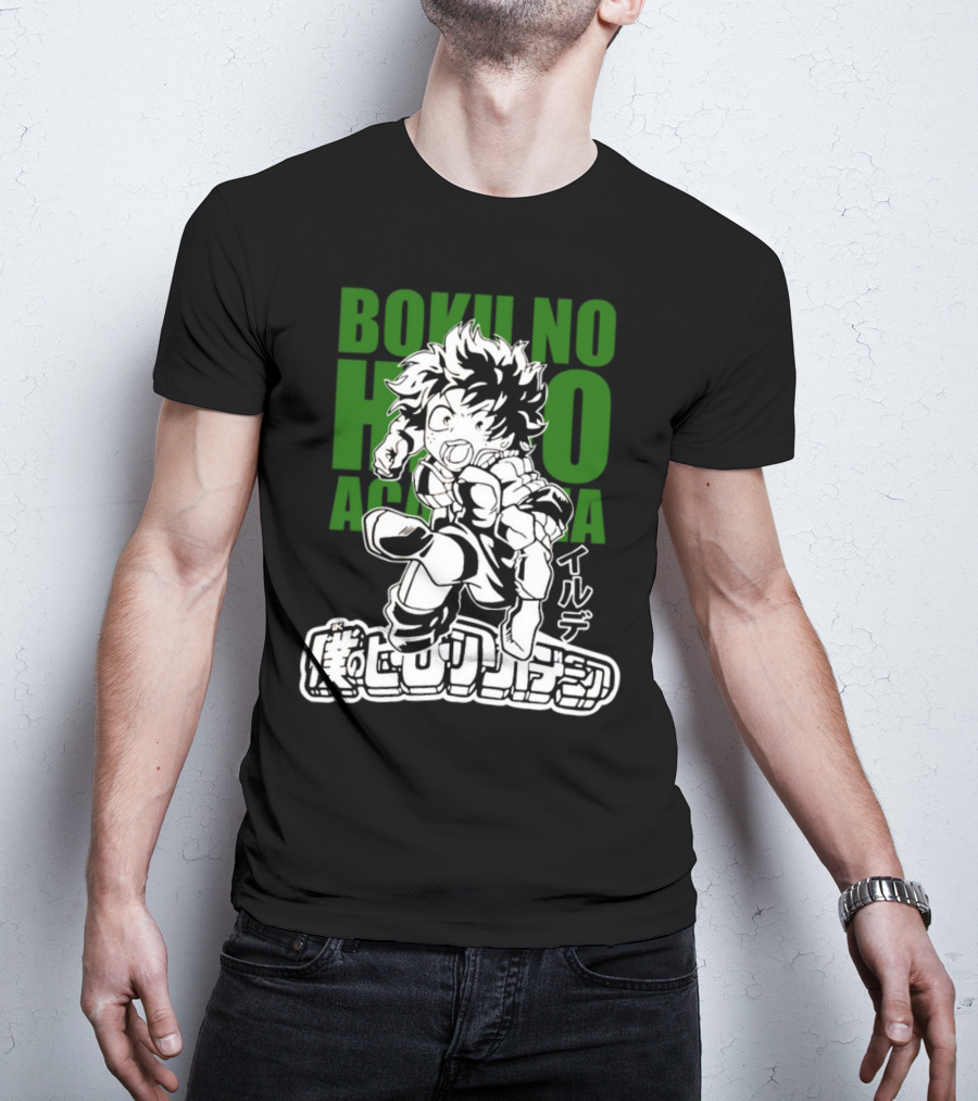 Boku No Hero Academia Manga Style Character Japanese Text T-Shirt