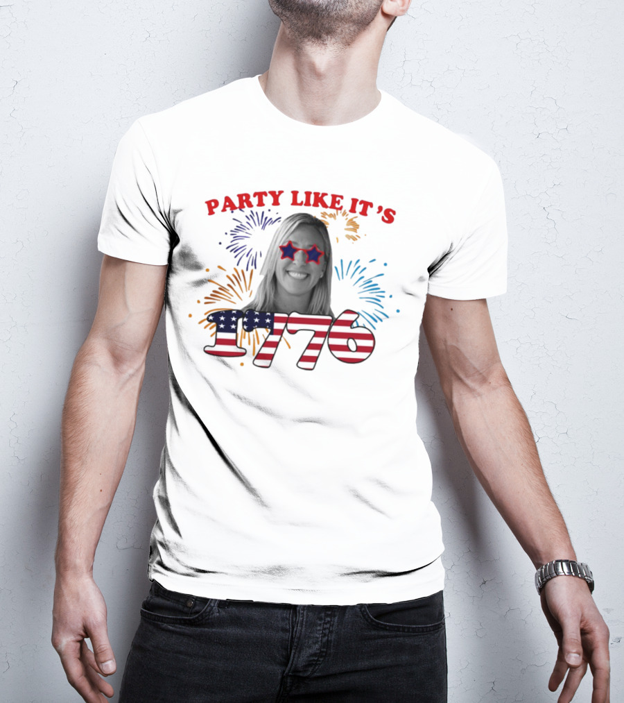 MTG Shop Marjorie Taylor Party Like It's 1776 Fireworks Star Glasses Patriotic T-Shirt