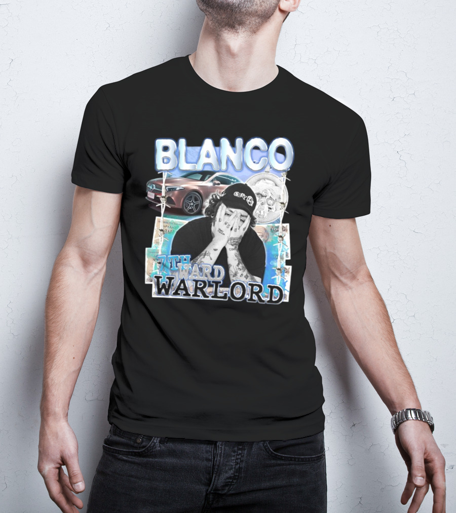 Blanco 7Thward Warlord Money Car Skull Tattoo Barbed Wire Aesthetic T-Shirt