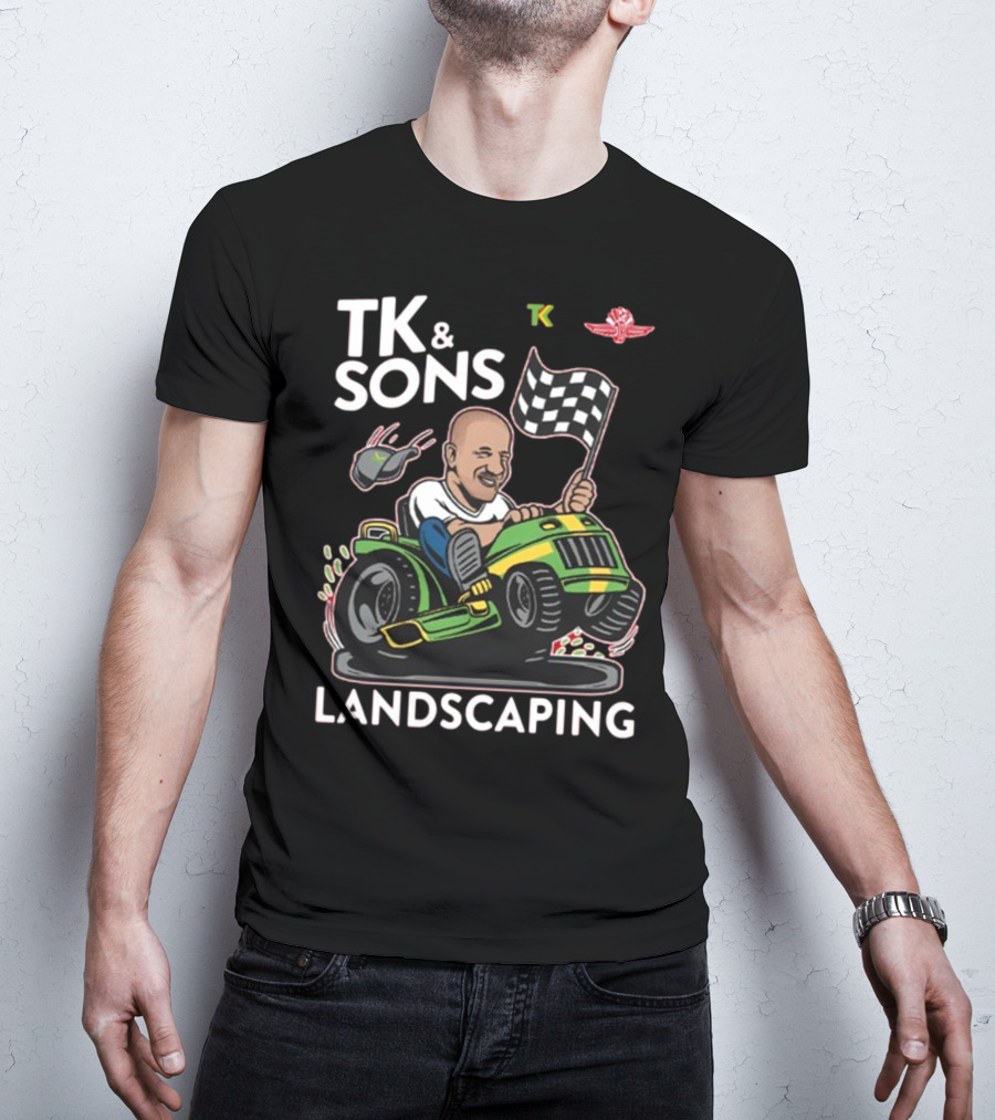 TK And Sons Landscaping Racing Lawn Mower Checkered Flag Victory T-Shirt