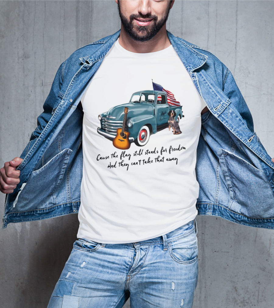 Cause The Flag Still Stands For Freedom And They Can't Take That Away Vintage Truck Guitar Dog Patriotism T-Shirt