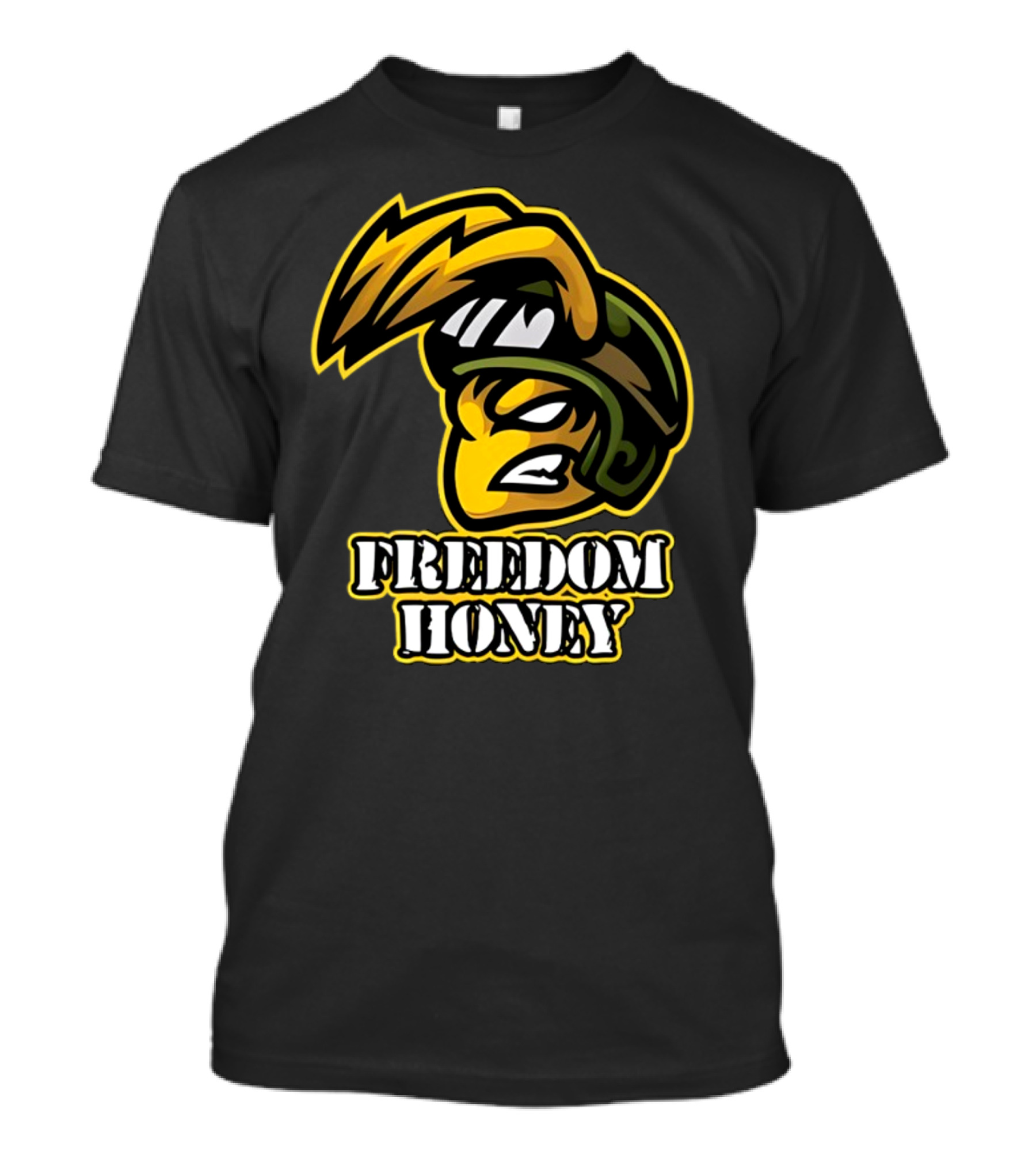 Freedom Honey Angry Yellow Cartoon Soldier Helmet T-Shirt