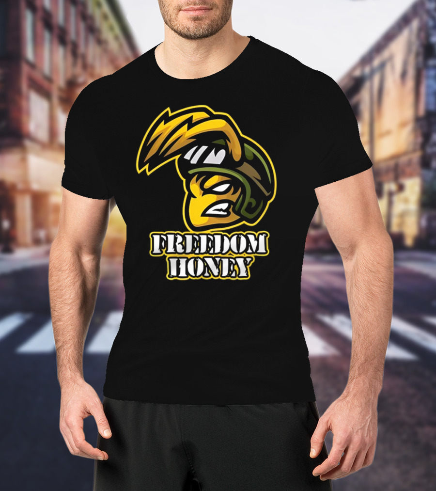 Freedom Honey Angry Yellow Cartoon Soldier Helmet T-Shirt