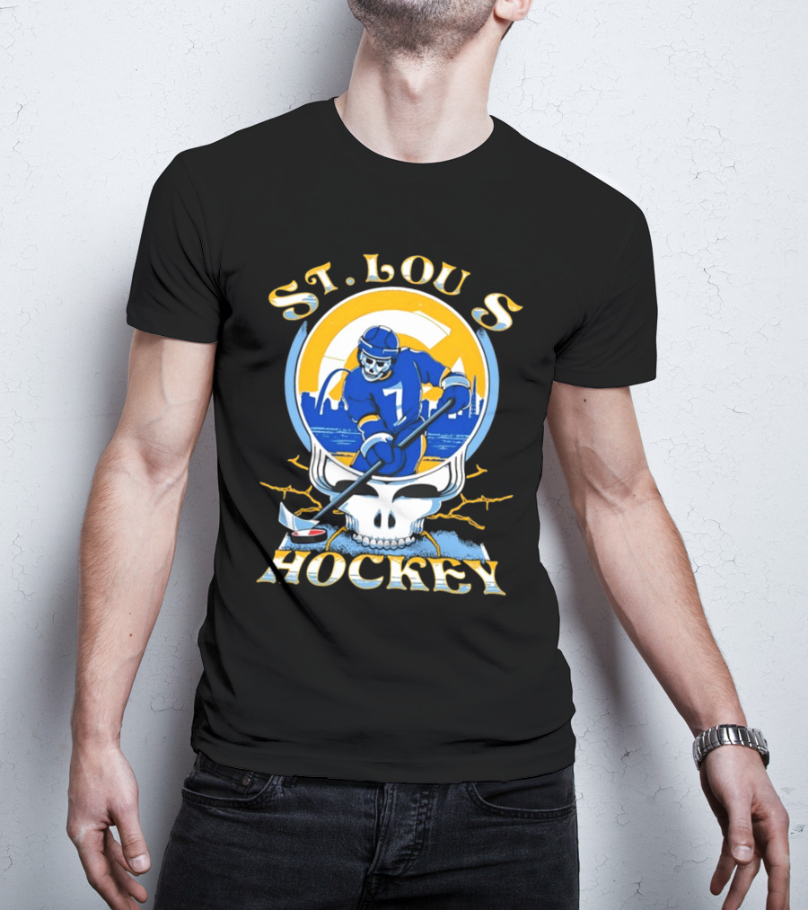 St Louis Hockey Grateful Dead Inspired Skeleton Playing Hockey T-Shirt