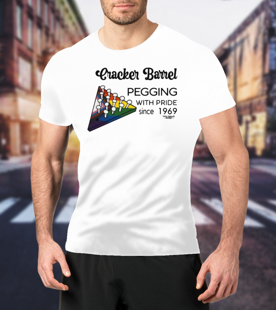 Cracker Barrel Pegging With Pride Since 1969 Rainbow Triangle Peg Board T-Shirt