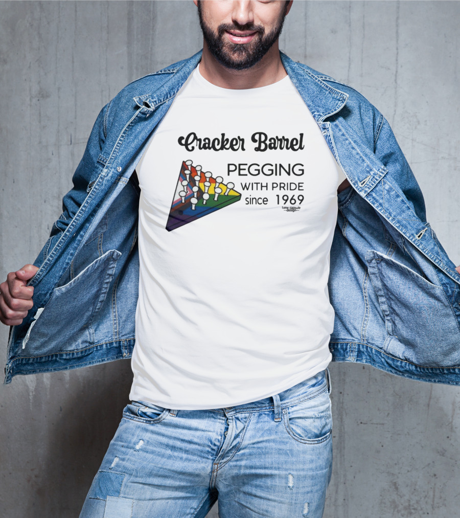 Cracker Barrel Pegging With Pride Since 1969 Rainbow Triangle Peg Board T-Shirt