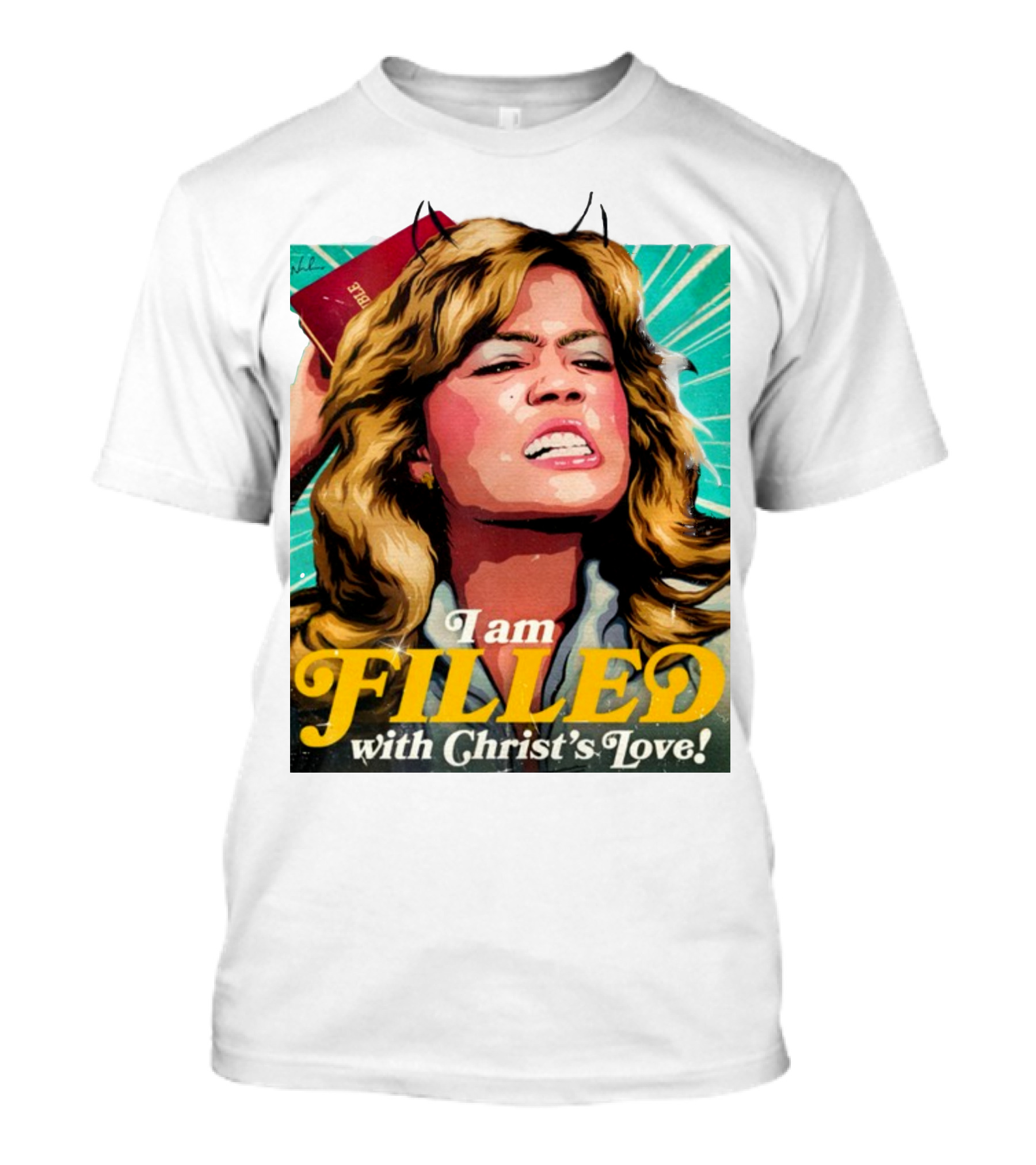 I Am Filled With Christ's Love Vintage Comic Style Woman Holding Bible T-Shirt