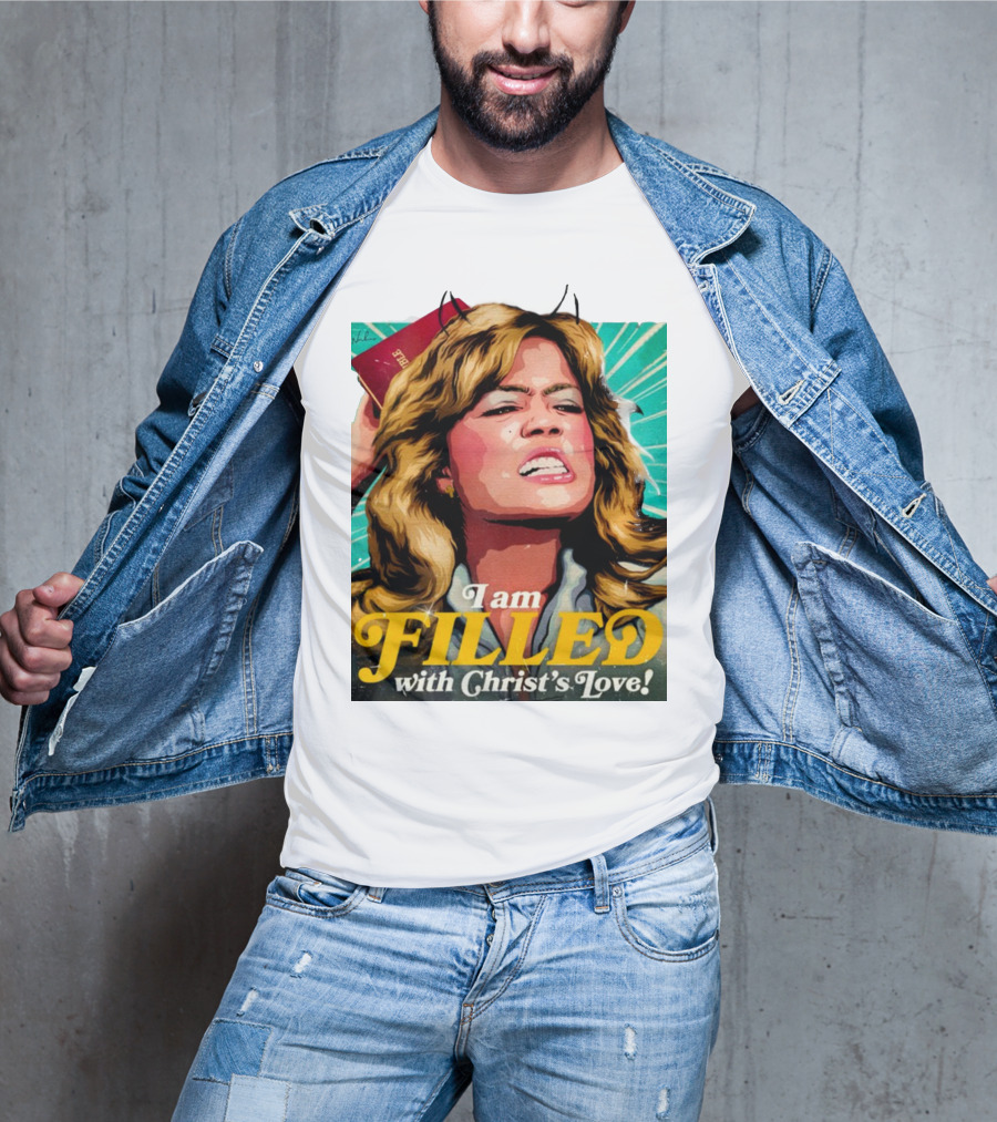 I Am Filled With Christ's Love Vintage Comic Style Woman Holding Bible T-Shirt