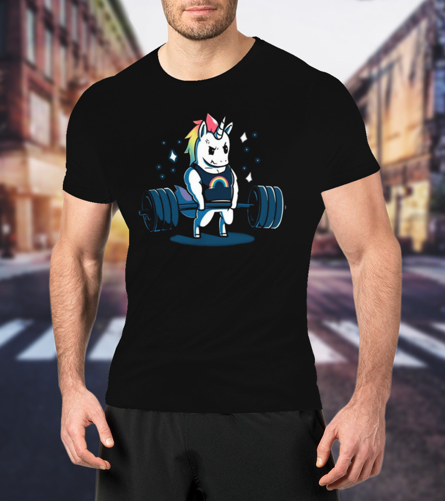 Pride Rainbow Unicorn Weightlifting Barbell T-Shirt
