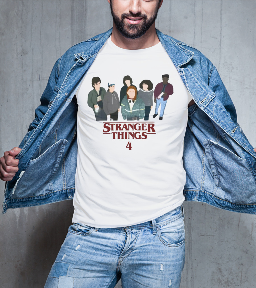 Stranger Things 4 Cast Illustration Steve Harrington Group T-Shirt