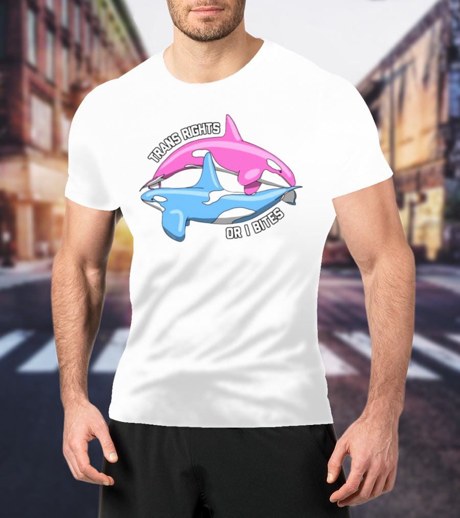 Trans Rights Or I Bites Pink And Blue Dolphins T-Shirt
