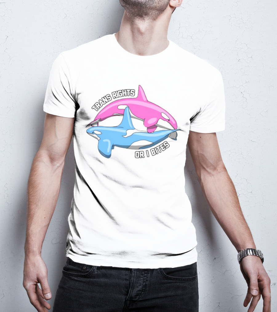 Trans Rights Or I Bites Pink And Blue Dolphins T-Shirt
