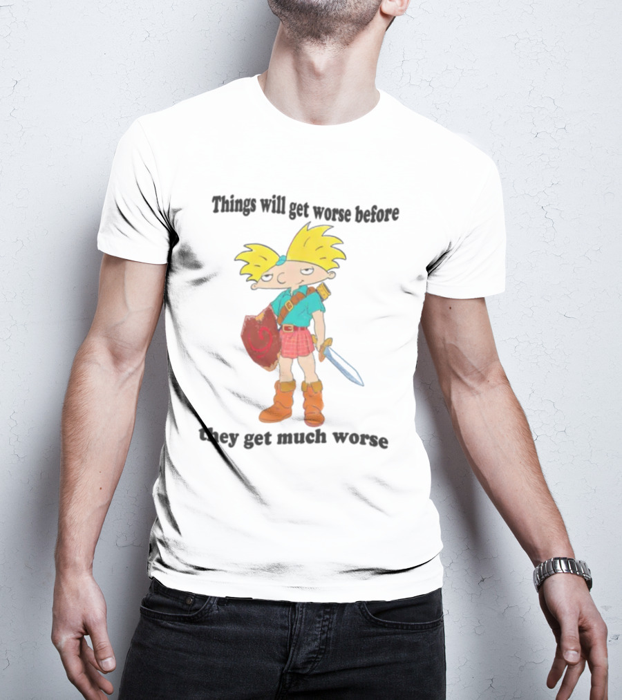 Justinsshirtstore Hey Arnold Warrior Things Will Get Worse Before They Get Much Worse T-Shirt