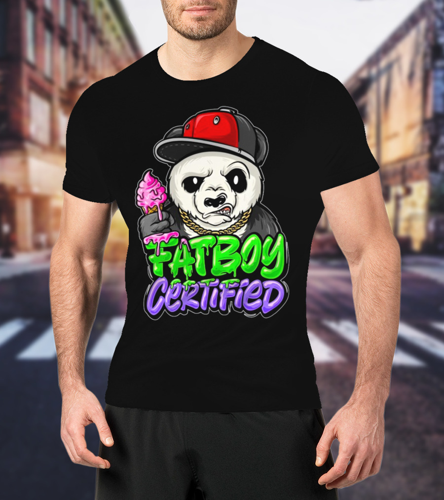 Fat Boy Certified Panda With Red Cap And Ice Cream T-Shirt
