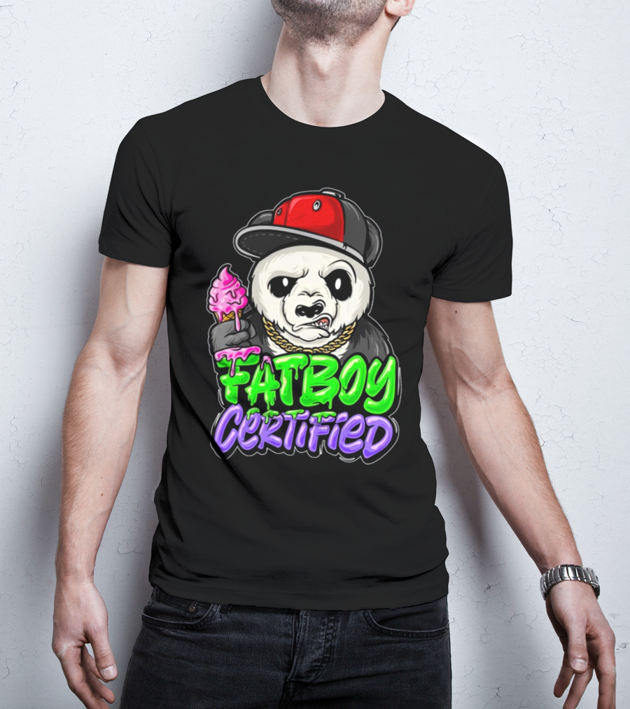 Fat Boy Certified Panda With Red Cap And Ice Cream T-Shirt