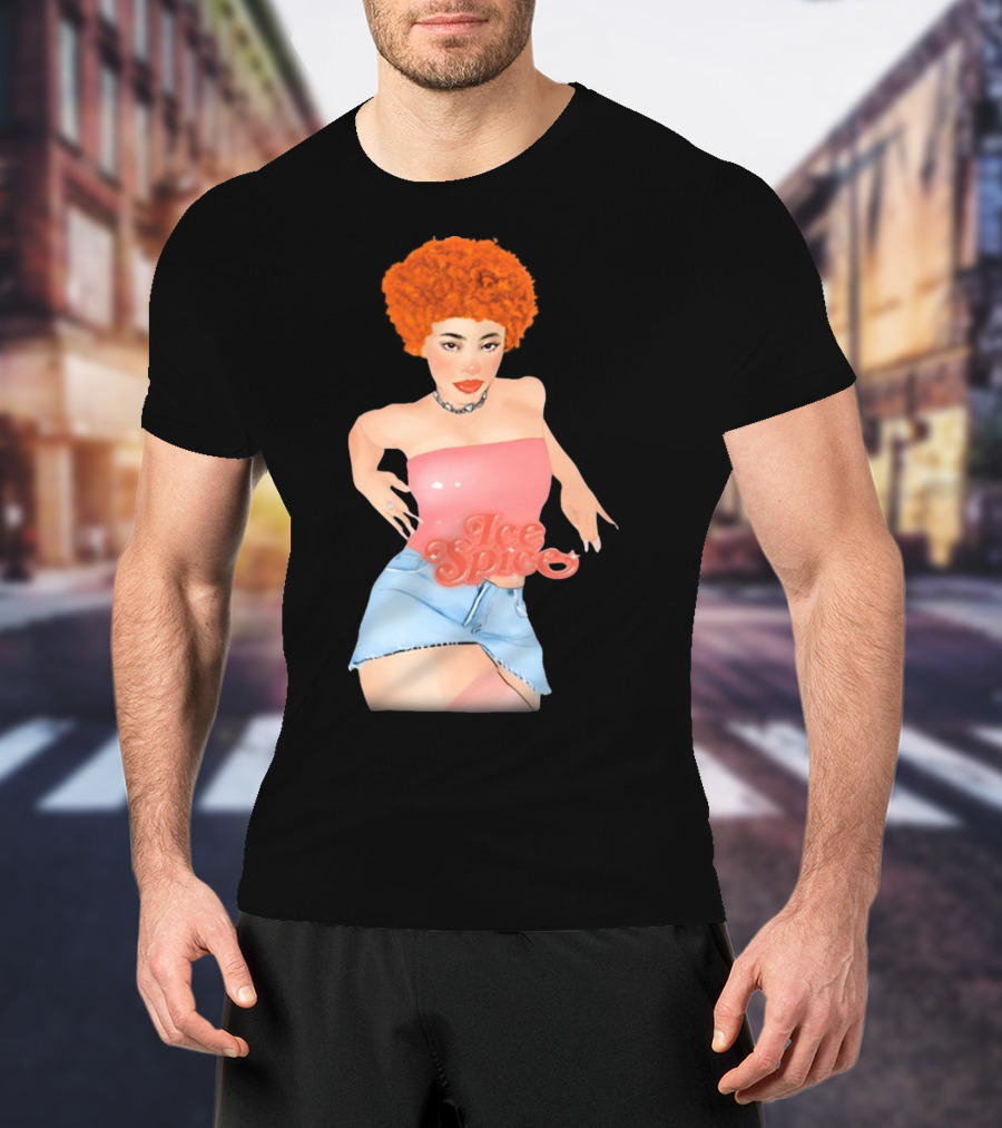 Icespicemusic Ice Spice Red Hair Pink Top Denim Skirt T-Shirt