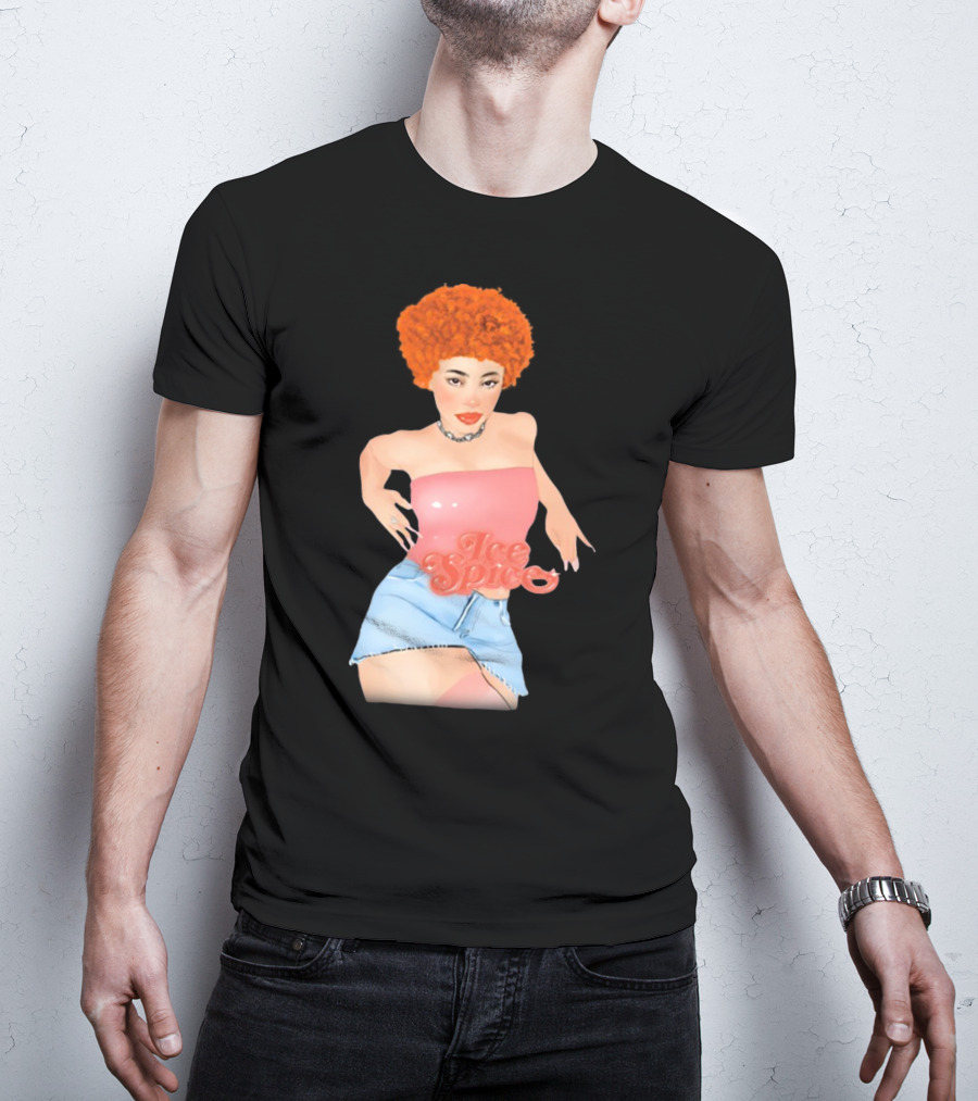 Icespicemusic Ice Spice Red Hair Pink Top Denim Skirt T-Shirt
