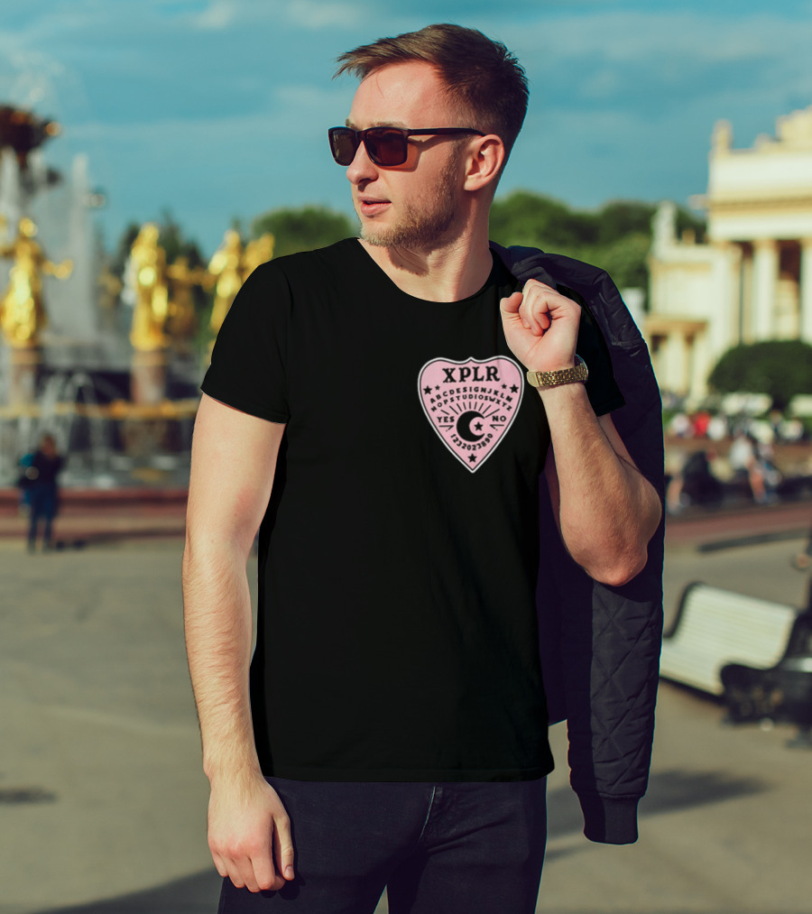 XPLR Planchette ABCDEFGHIJKLMNOPQRSTUVWXYZ YES NO 1234567890 Sam And Colby Ouija T-Shirt