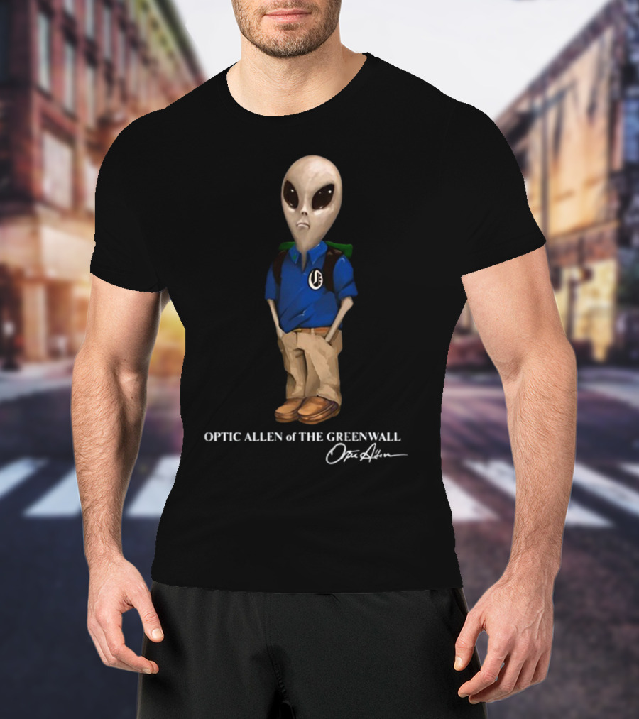 Optic Allen Of The Greenwall Alien Character With Signature T-Shirt