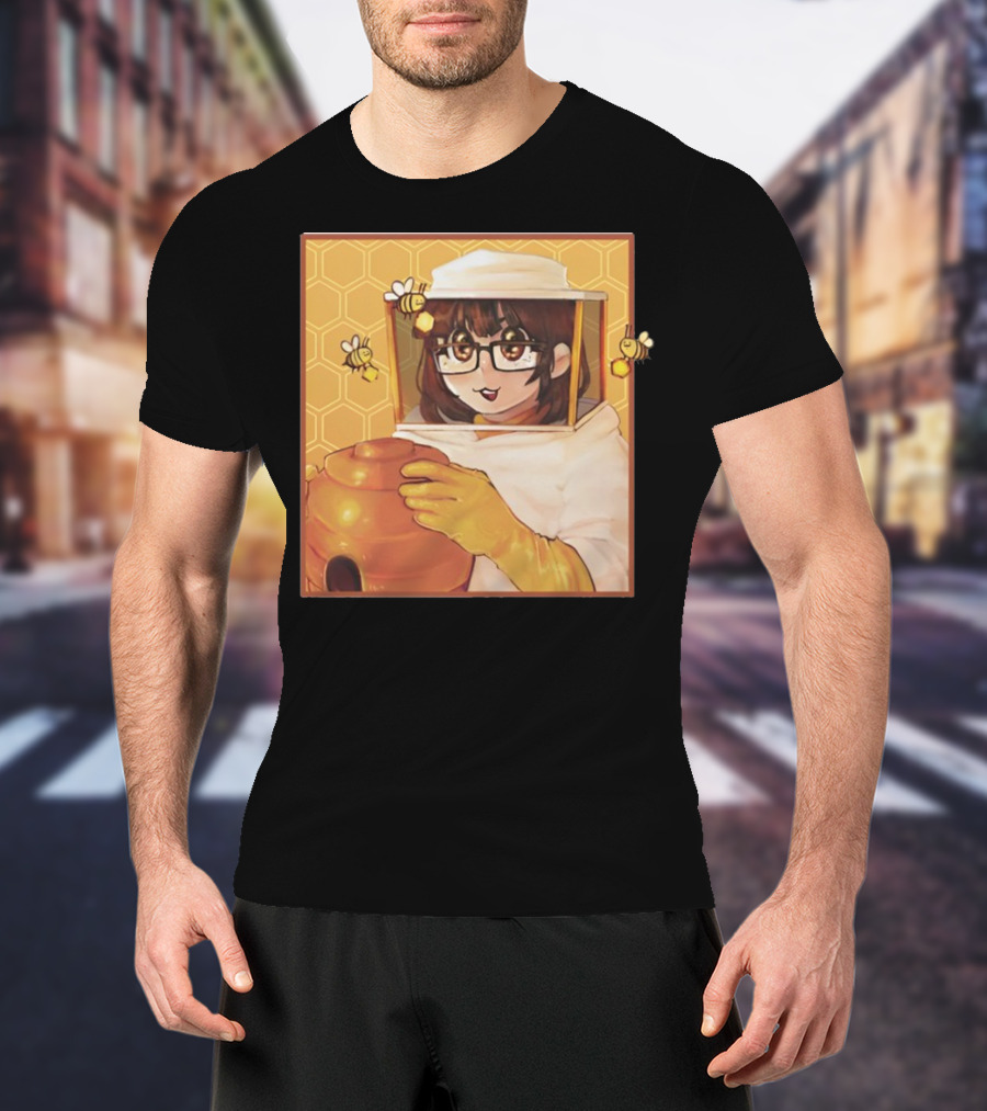 Bizabizow Bee Zabizow Honeycomb Beekeeper Anime Character With Bees And Honeycomb Background T-Shirt
