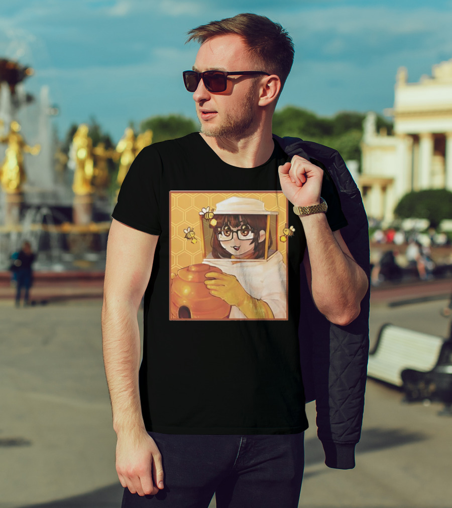 Bizabizow Bee Zabizow Honeycomb Beekeeper Anime Character With Bees And Honeycomb Background T-Shirt