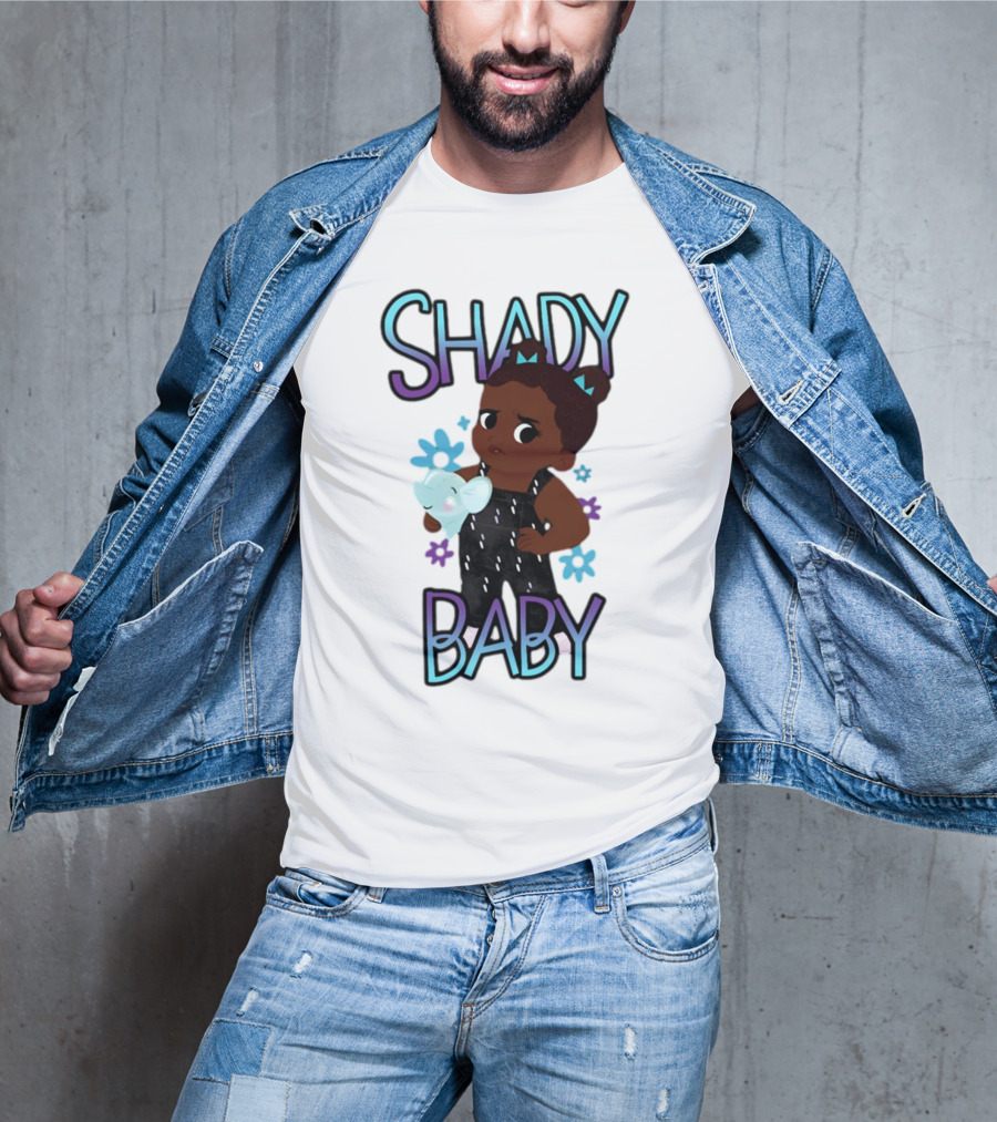 Shady Baby Cute Cartoon Character Holding Blue Elephant With Purple And Blue Flowers T-Shirt
