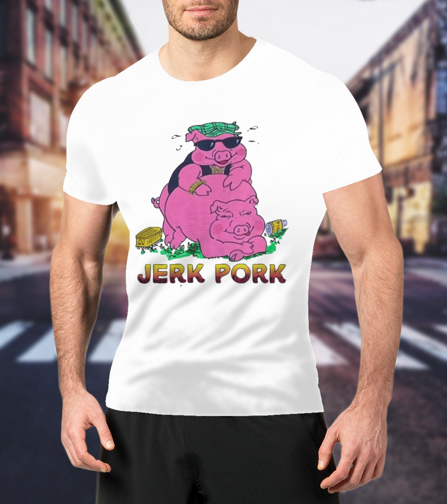 Jerk Pork Cartoon Pigs With Sunglasses And Gold Chain T-Shirt