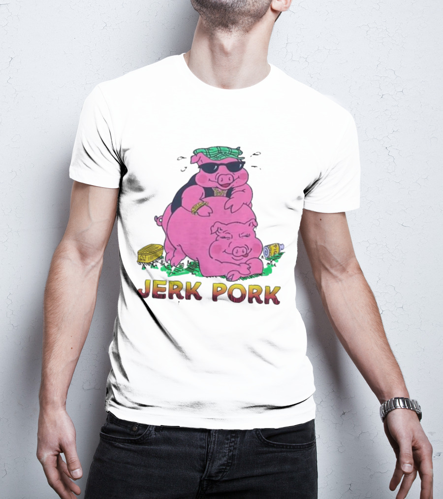 Jerk Pork Cartoon Pigs With Sunglasses And Gold Chain T-Shirt