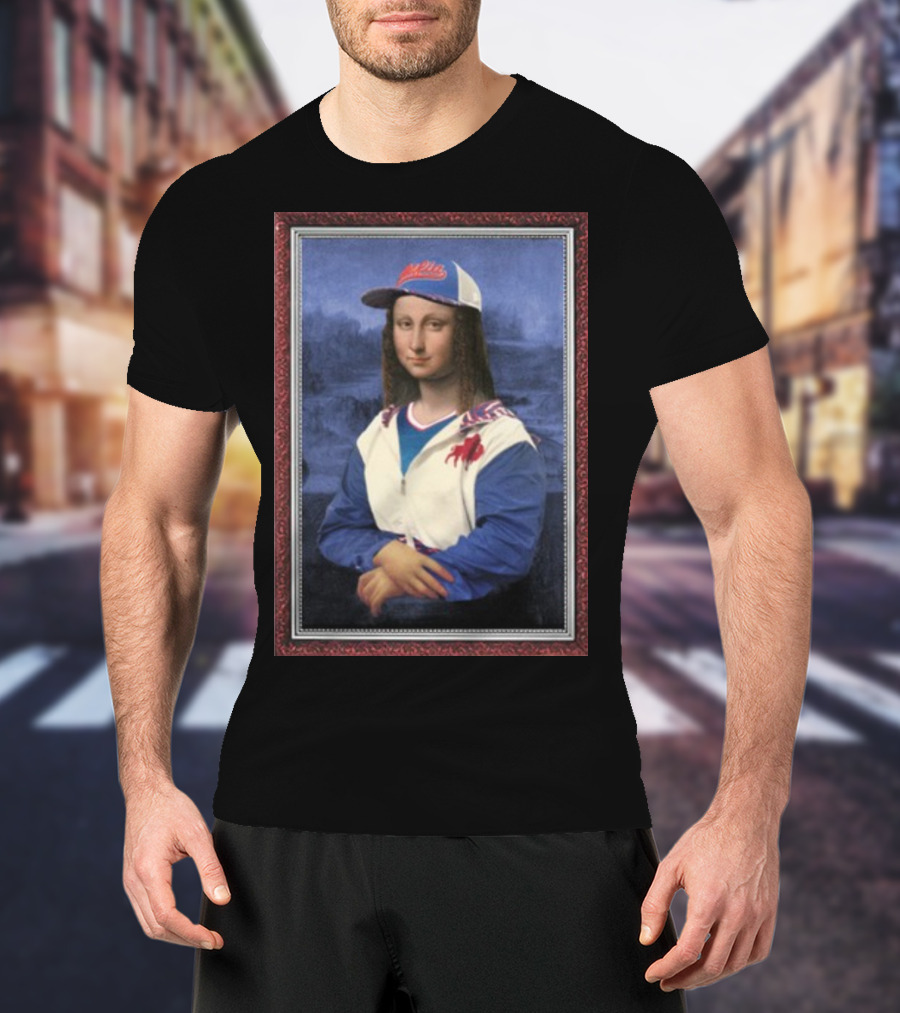 Mona Lisa With Buffalo Sports Cap And Jacket T-Shirt