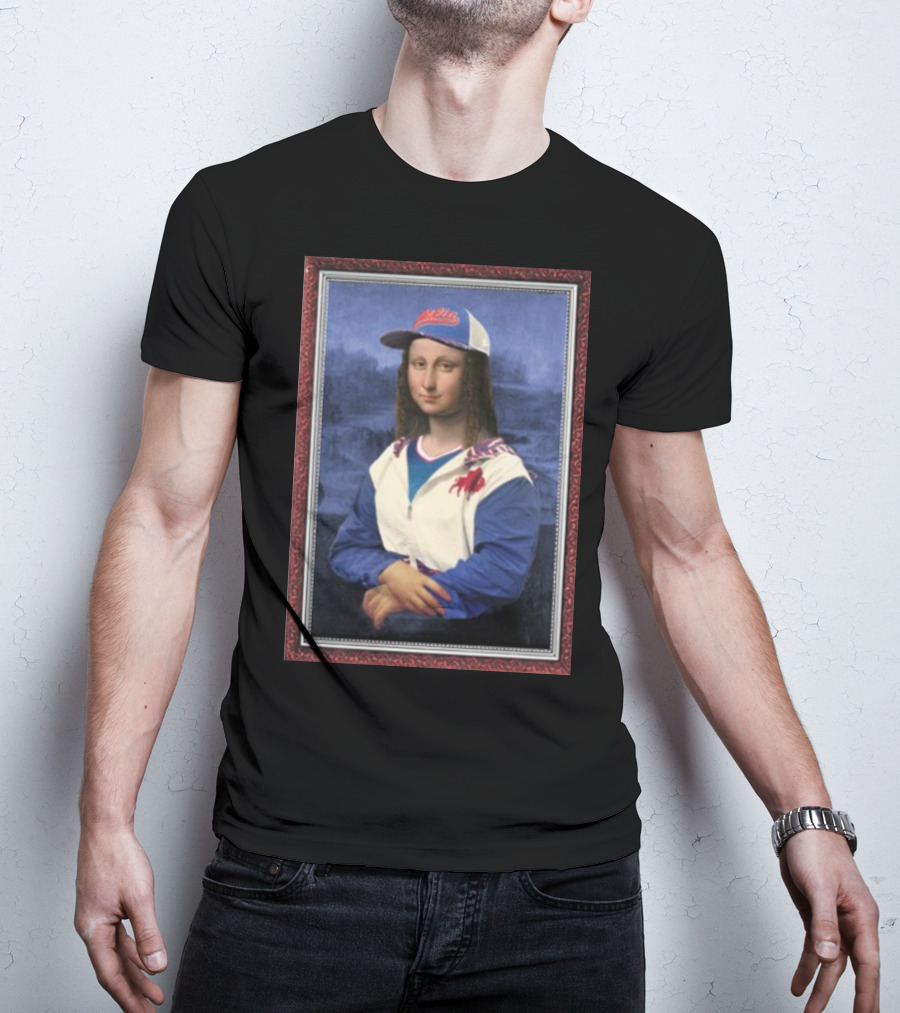 Mona Lisa With Buffalo Sports Cap And Jacket T-Shirt