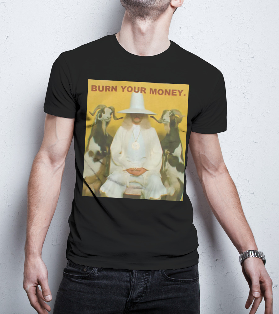 BURN YOUR MONEY White Suit Man With Goats T-Shirt