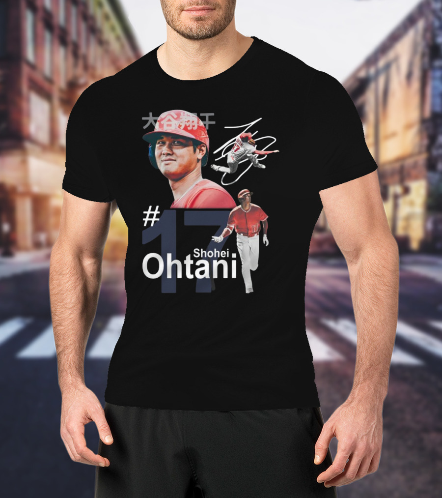 Shohei Ohtani Dynamic #17 Action Poses And Japanese Text T-Shirt