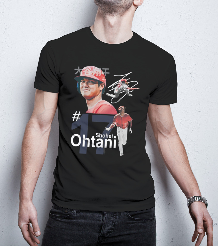Shohei Ohtani Dynamic #17 Action Poses And Japanese Text T-Shirt