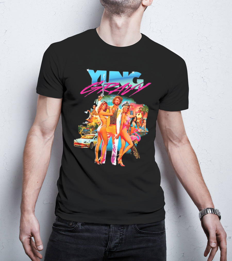 Yung Gravy Retro Miami Vice Aesthetic Vibrant Party Scene T-Shirt