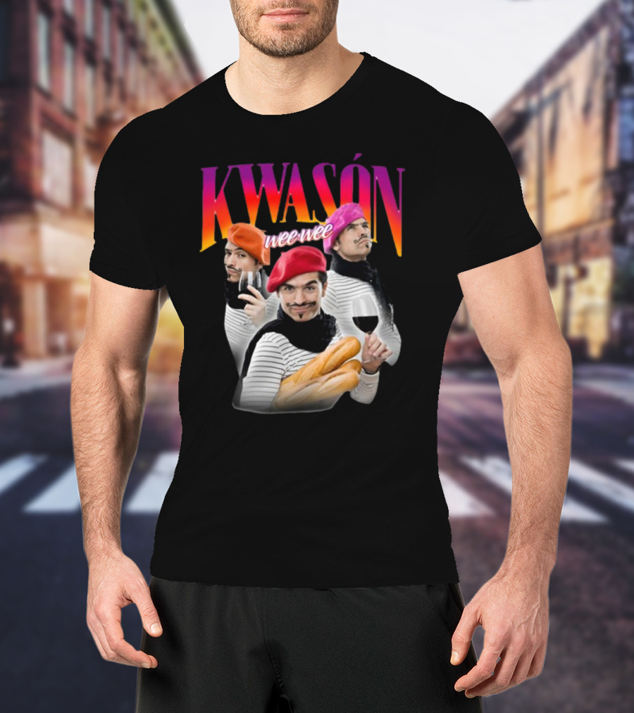 KWASÓN Wee Wee Baguette Trio With Wine And Beret T-Shirt