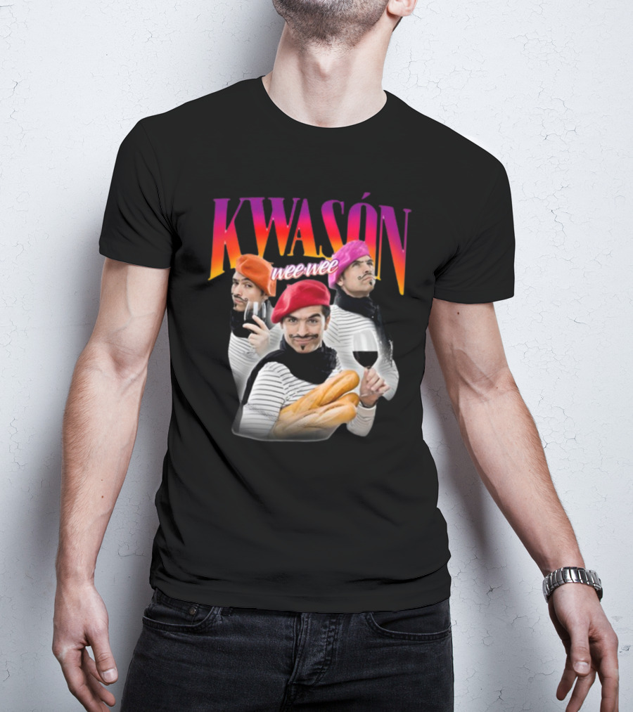 KWASÓN Wee Wee Baguette Trio With Wine And Beret T-Shirt