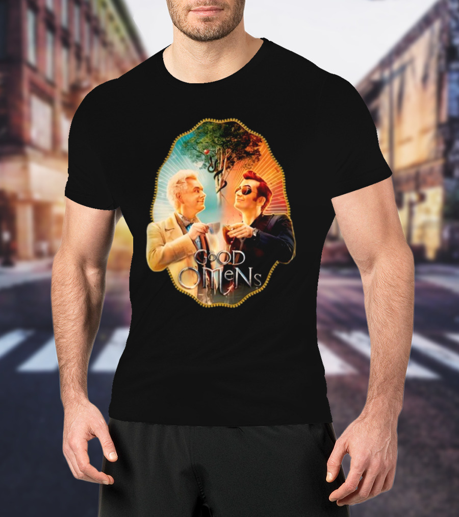 Good Omens A Toast To The World With Angel And Demon Under Tree T-Shirt