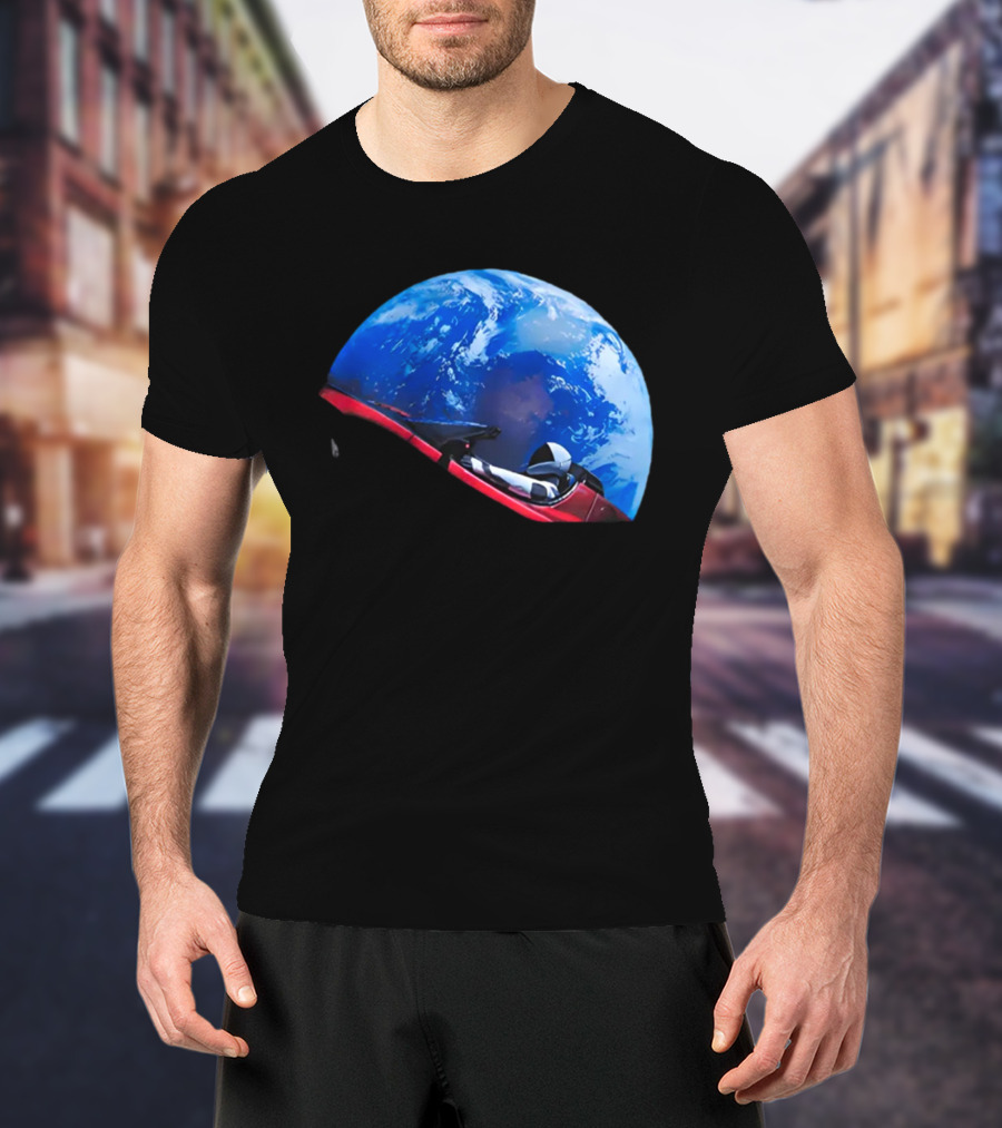 Spacex Starman In Tesla Roadster Orbiting Earth T-Shirt