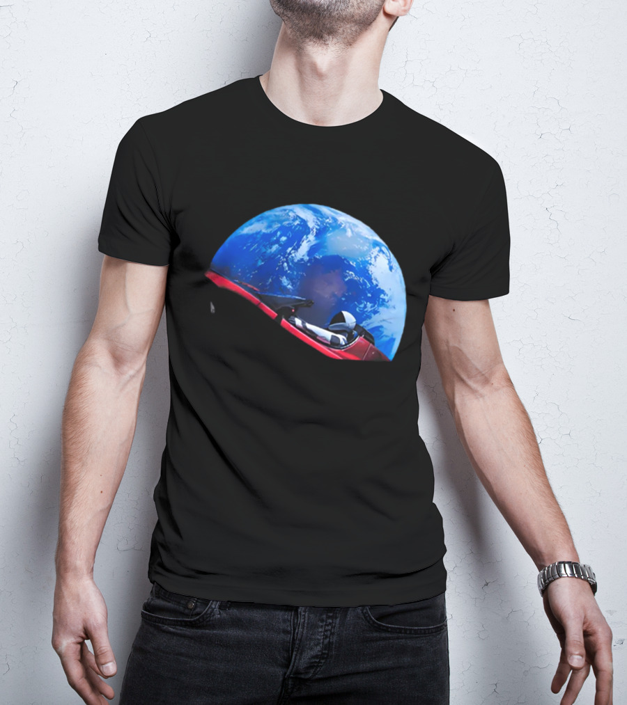 Spacex Starman In Tesla Roadster Orbiting Earth T-Shirt