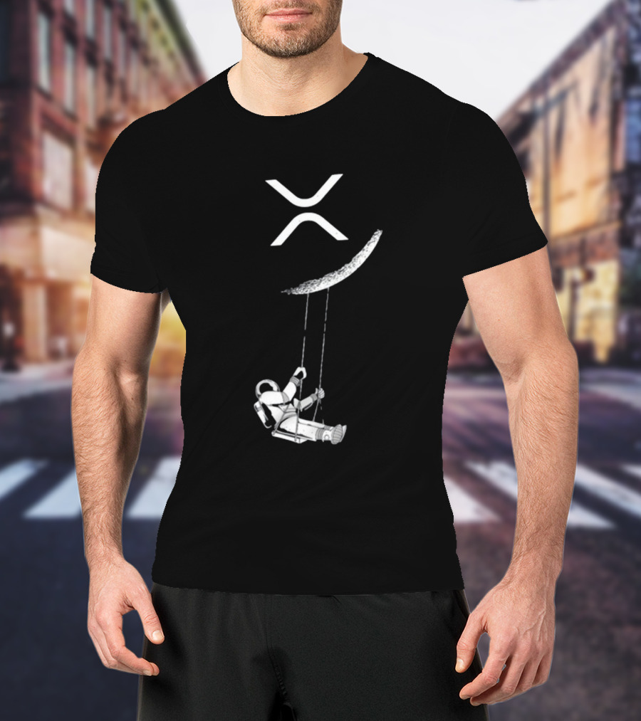 Lyndsey XRP Blockchain Cryptocurrency Community Astronaut Swinging On Moon T-Shirt