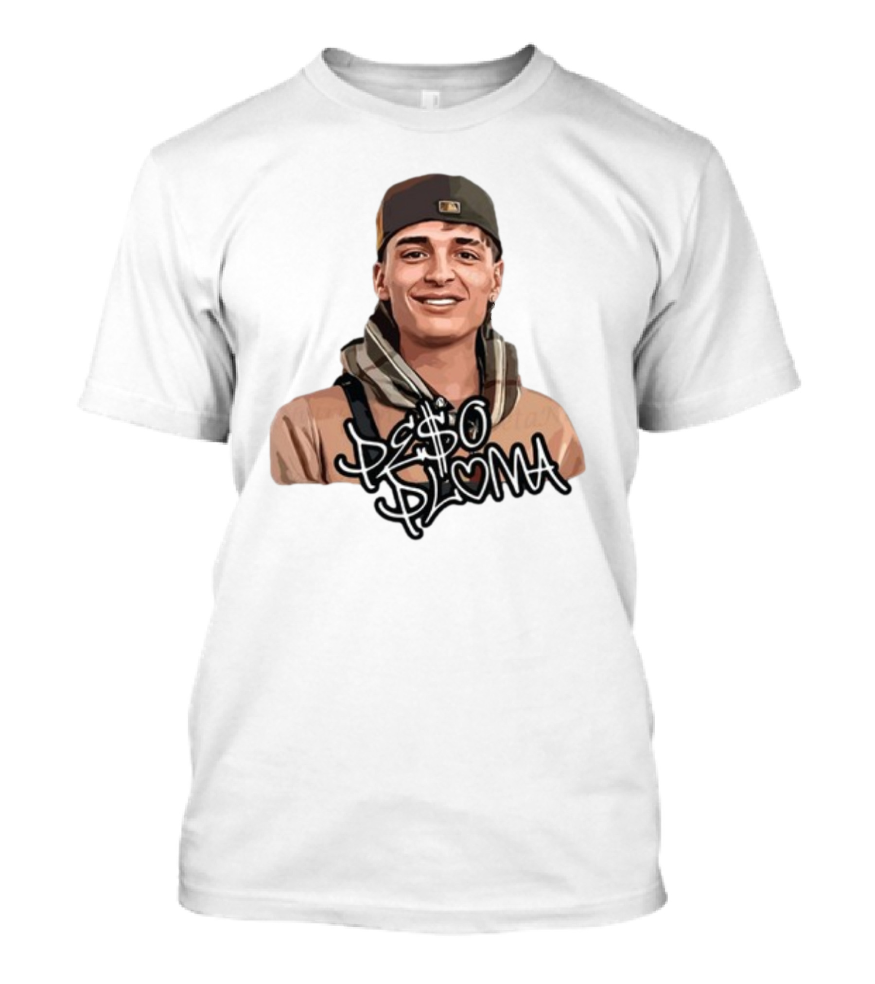 Peso Pluma Character Illustration With Baseball Cap And Scarf T-Shirt