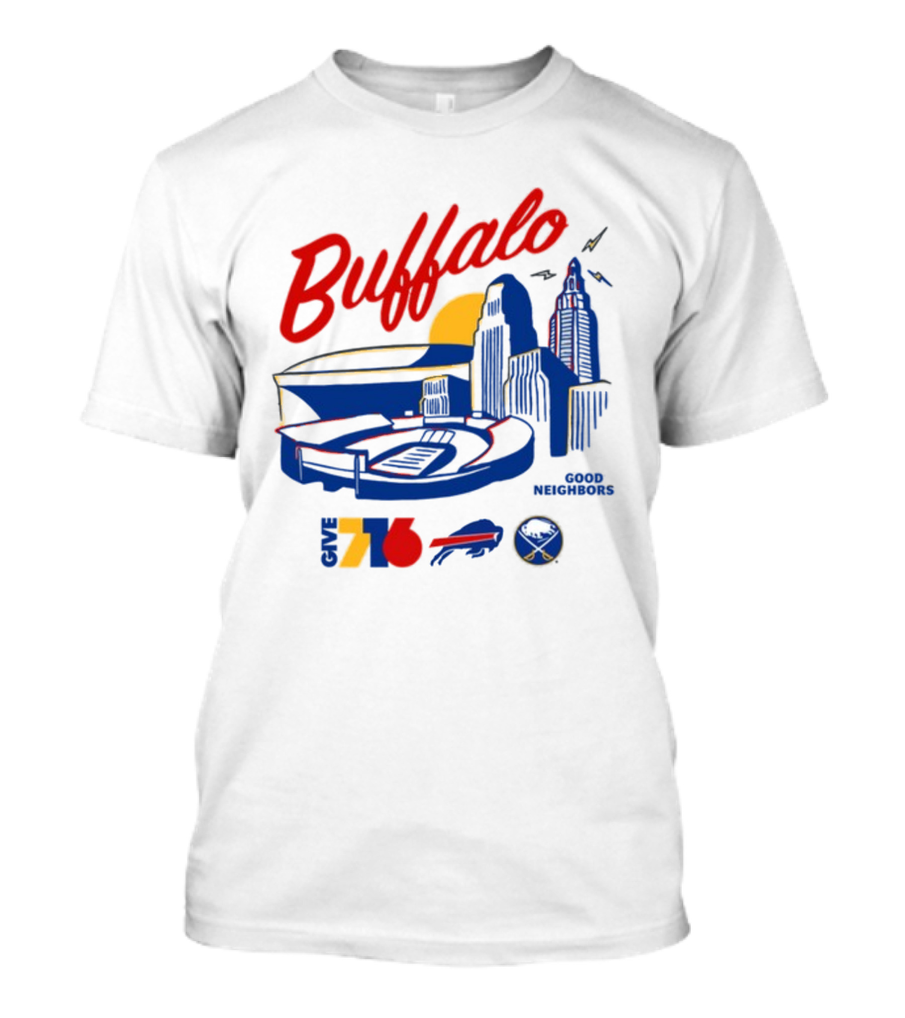 Buffalo Good Neighbors Skyline Give 716 Sabres Bills Elements T-Shirt