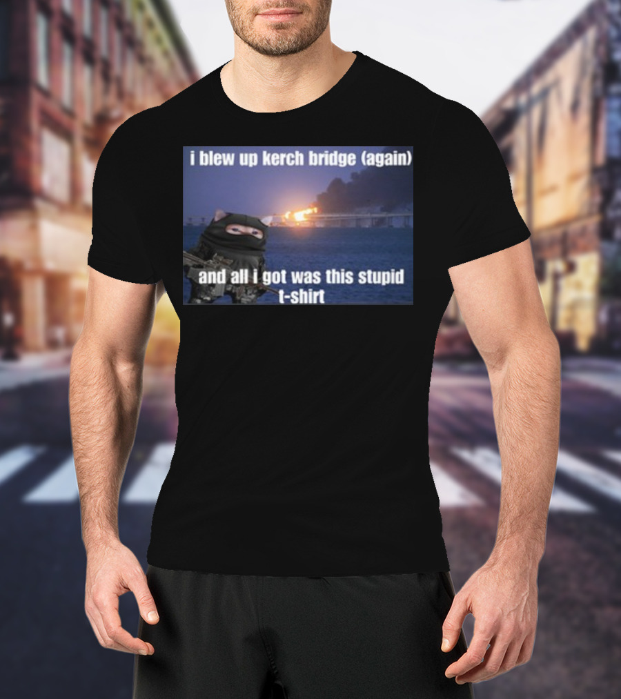 I Blew Up Kerch Bridge Again All I Got Was This Stupid T-Shirt Cat Soldier Explosion T-Shirt