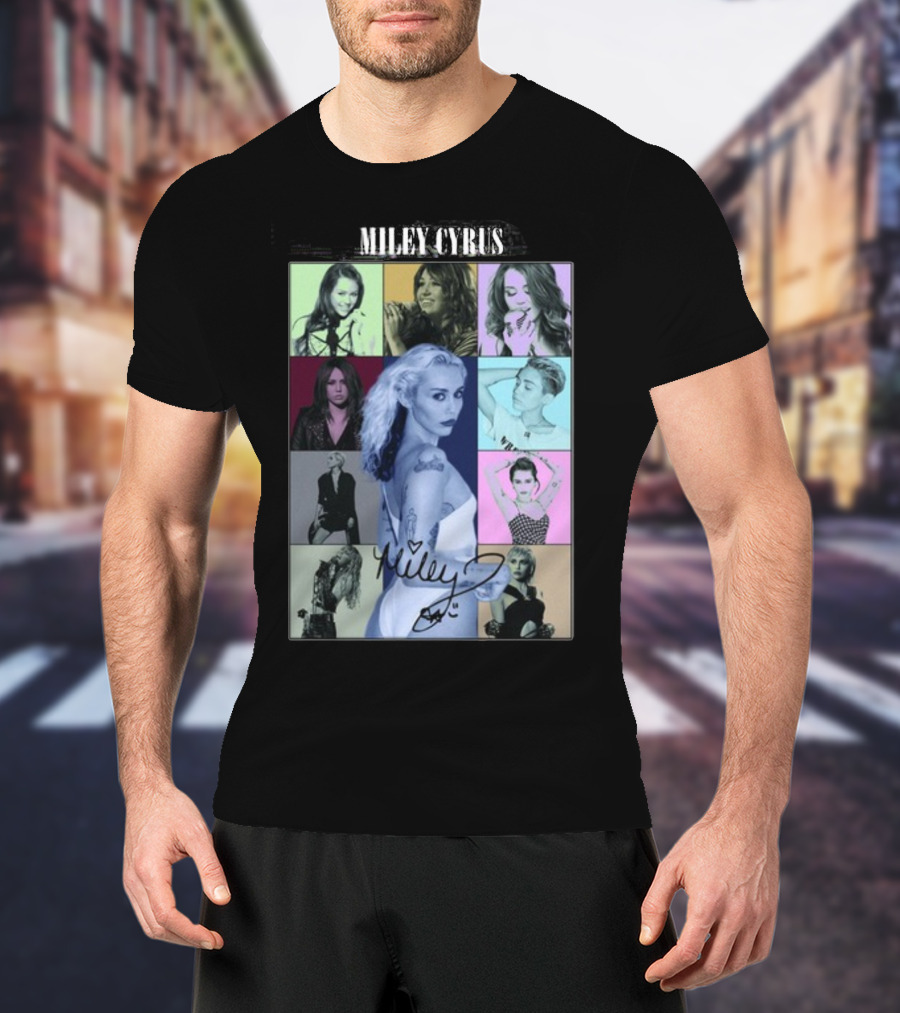 Miley Cyrus Collage With Autograph And Eras Tour T-Shirt