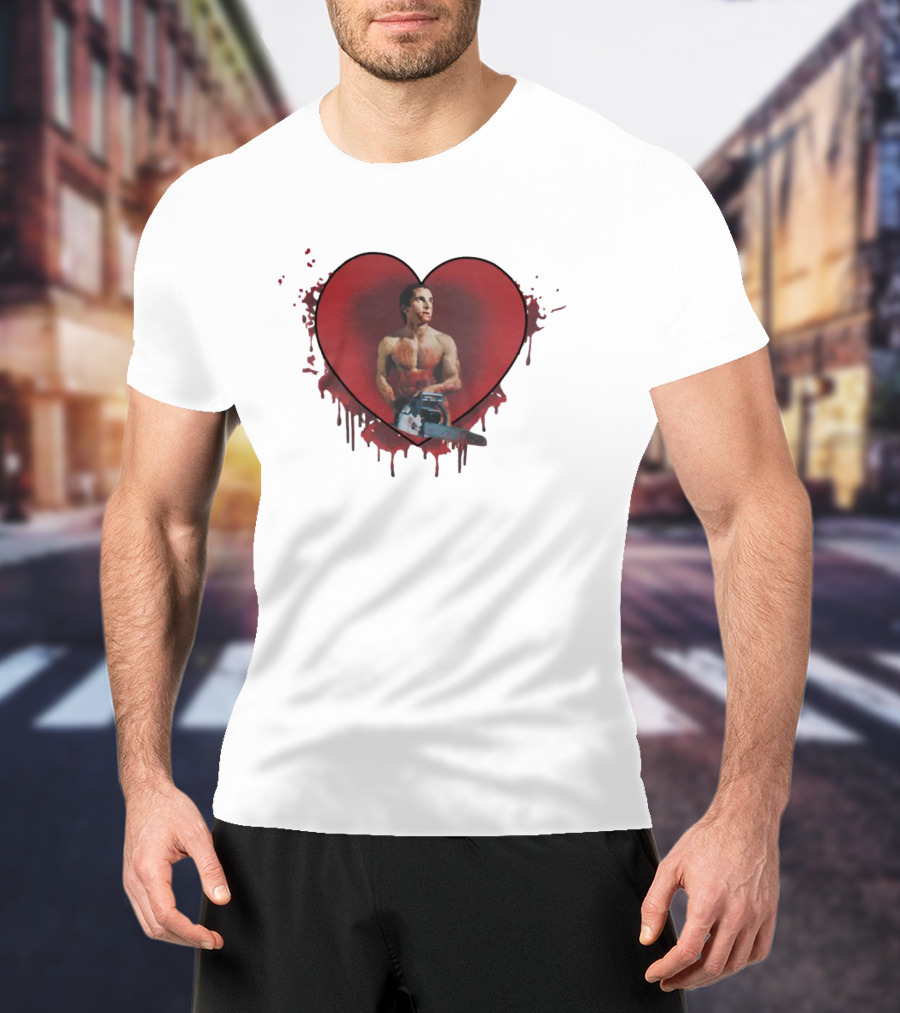 Christian Bale American Psycho Chainsaw Heart T-Shirt