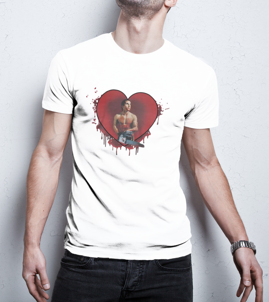 Christian Bale American Psycho Chainsaw Heart T-Shirt