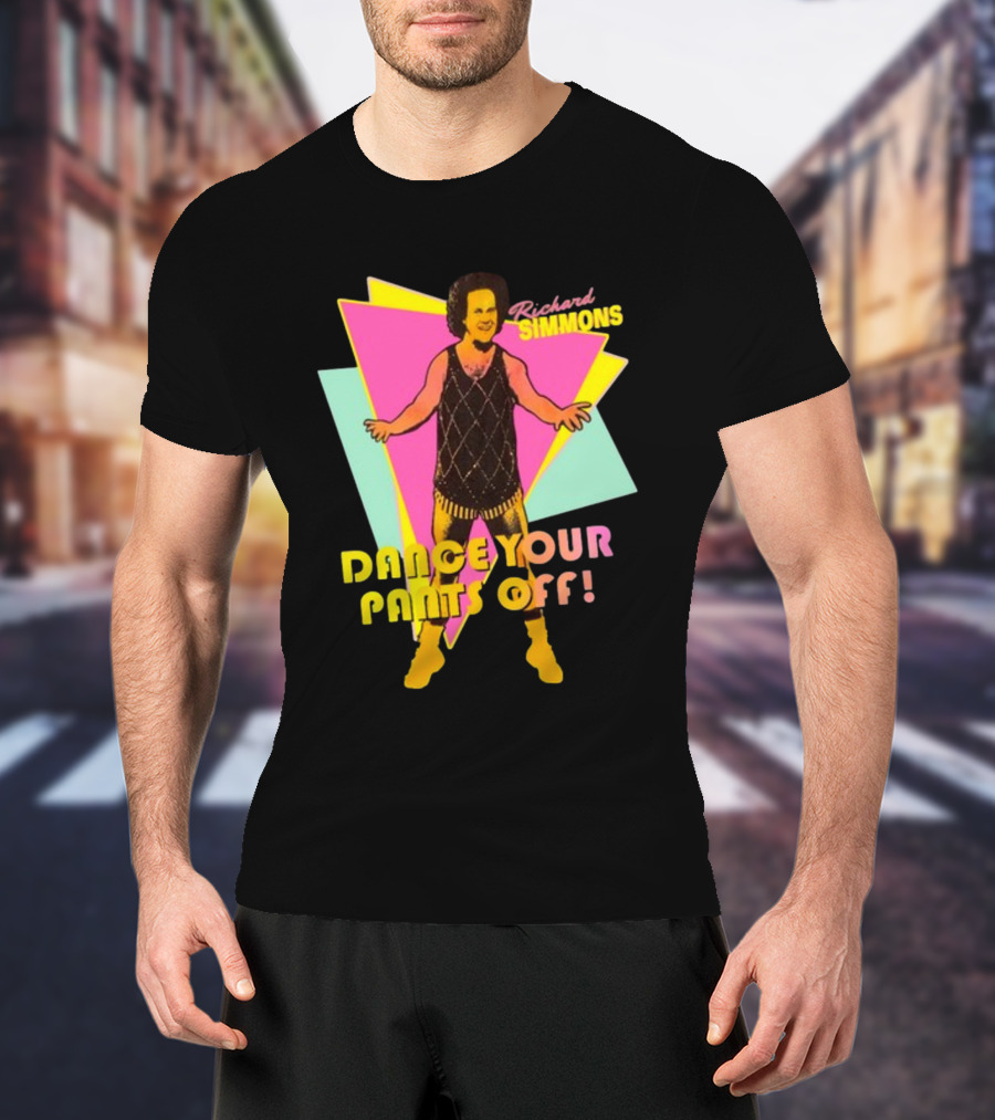Richard Simmons Dance Your Pants Off Vintage Workout Retro Neon Triangles T-Shirt