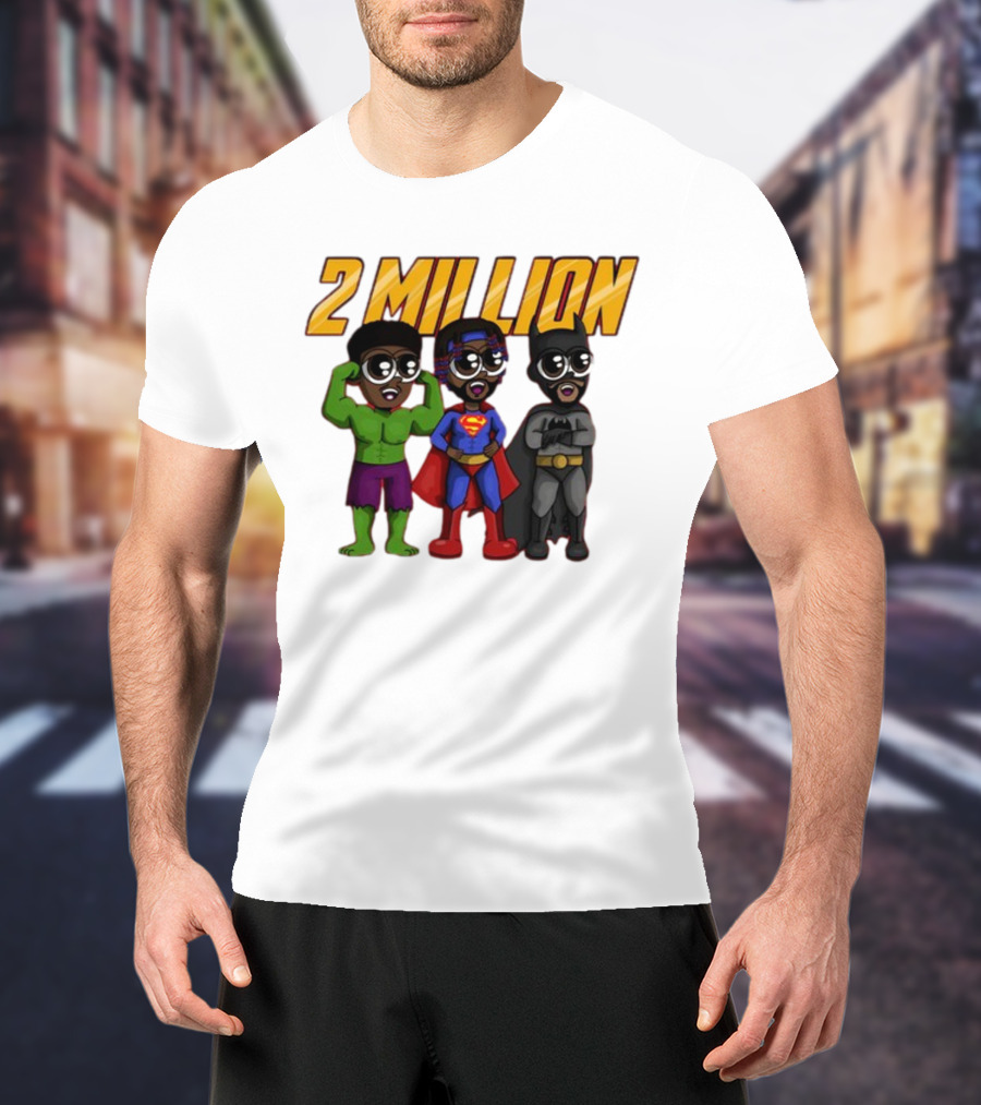 2 Million Superhero Celebration With Hulk Superman And Batman Characters T-Shirt