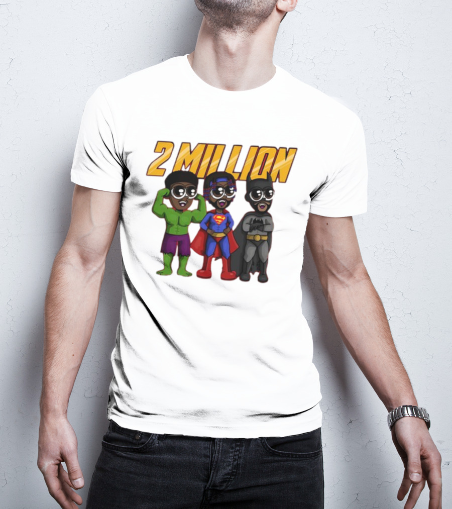 2 Million Superhero Celebration With Hulk Superman And Batman Characters T-Shirt