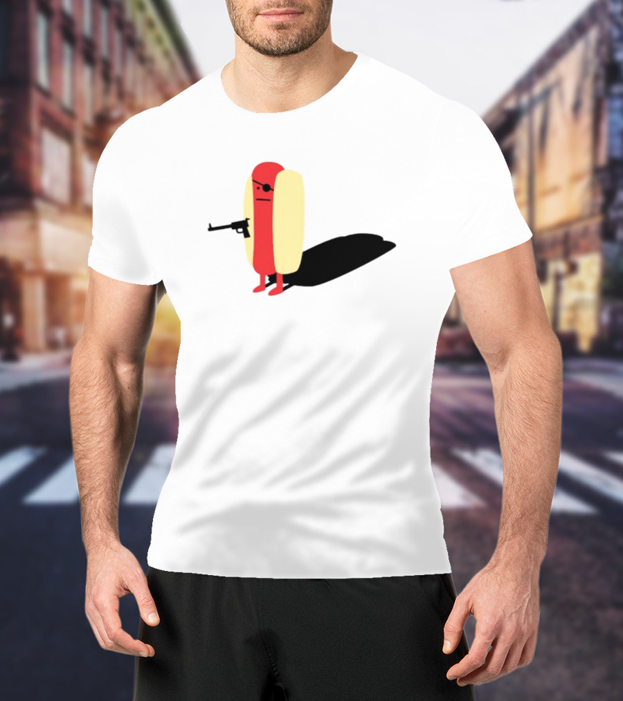 Melody Of Puns Diabolical Hot Dog With Smoking Gun And Eyepatch T-Shirt